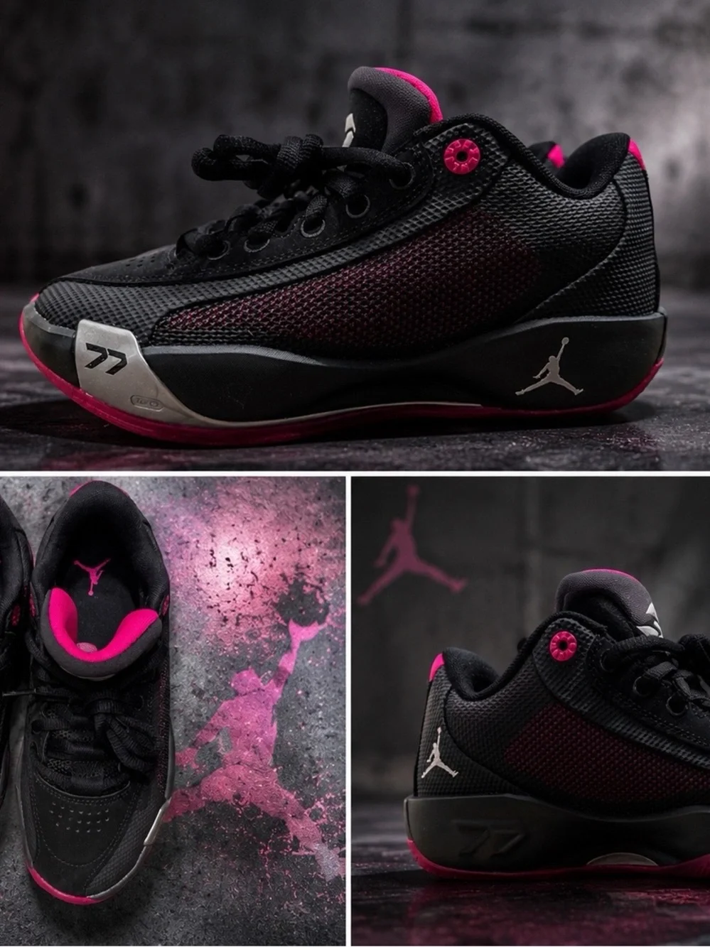 Jordan Low-Top Sneakers in Black & Hot Pink